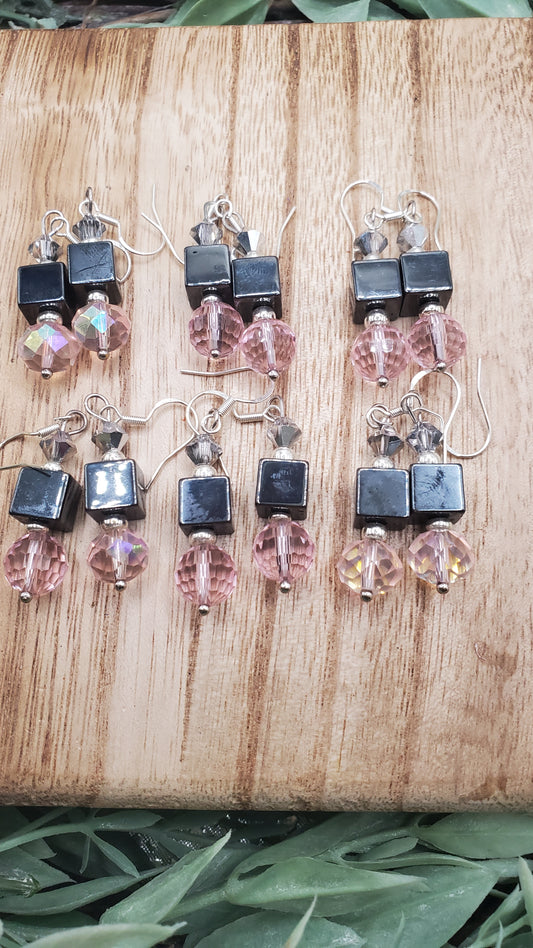 6 hematite pink faceted earrings