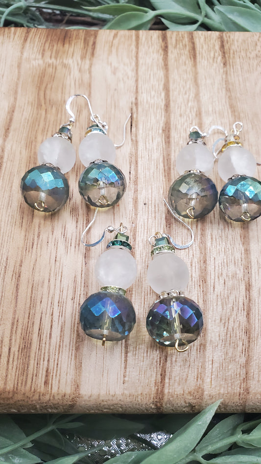 3 white quartz/bling earrings