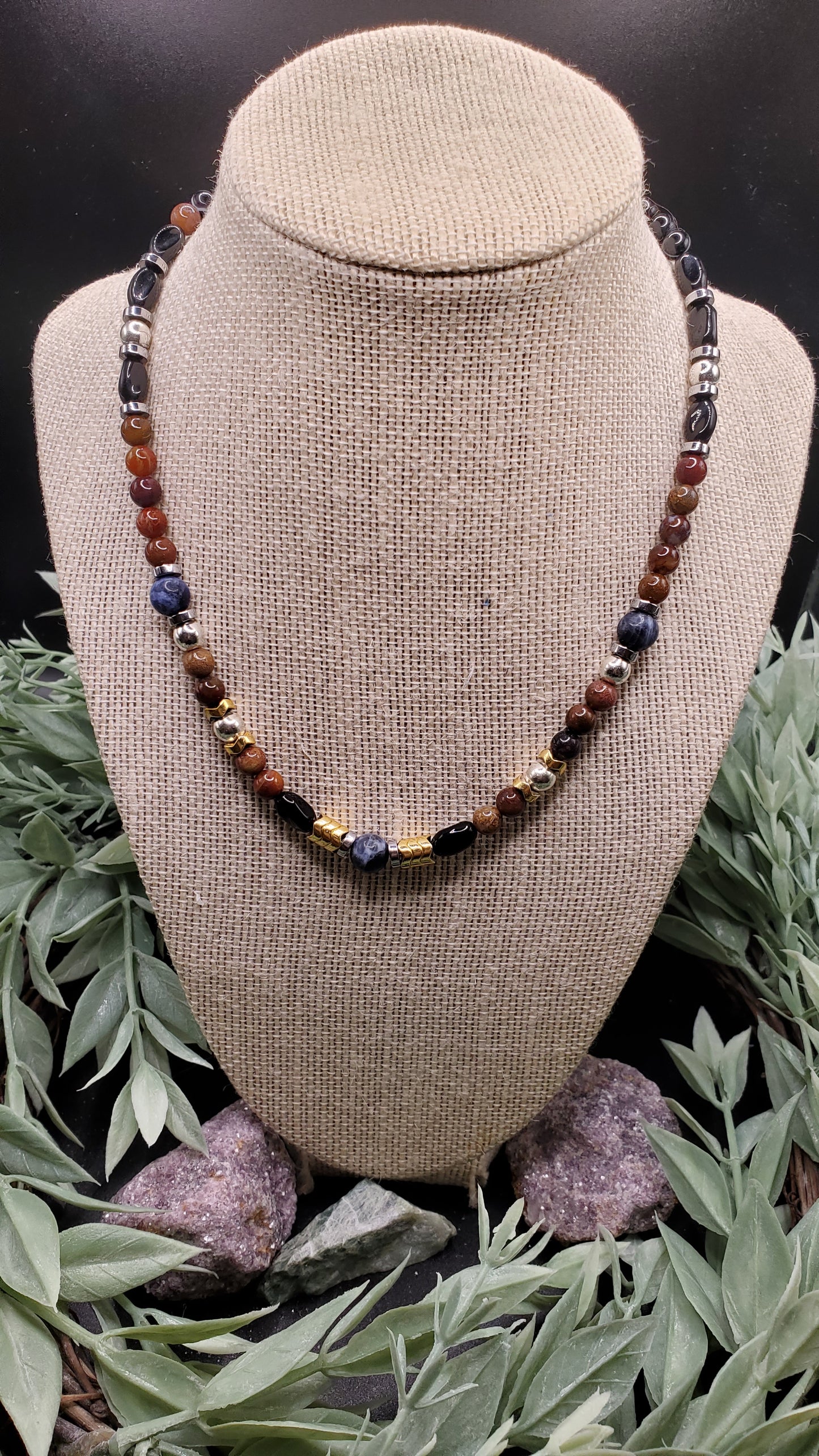 16" lapis-lazuli hematite jasper necklace