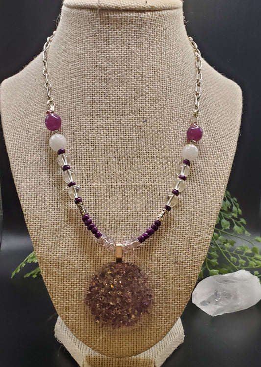 Amethyst/clear quartz,cloudy quartz with chain 16"